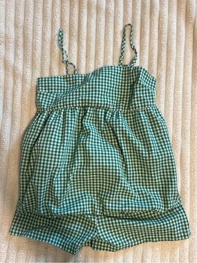 MATERNITY ****SHEIN Green and White Gingham Romper